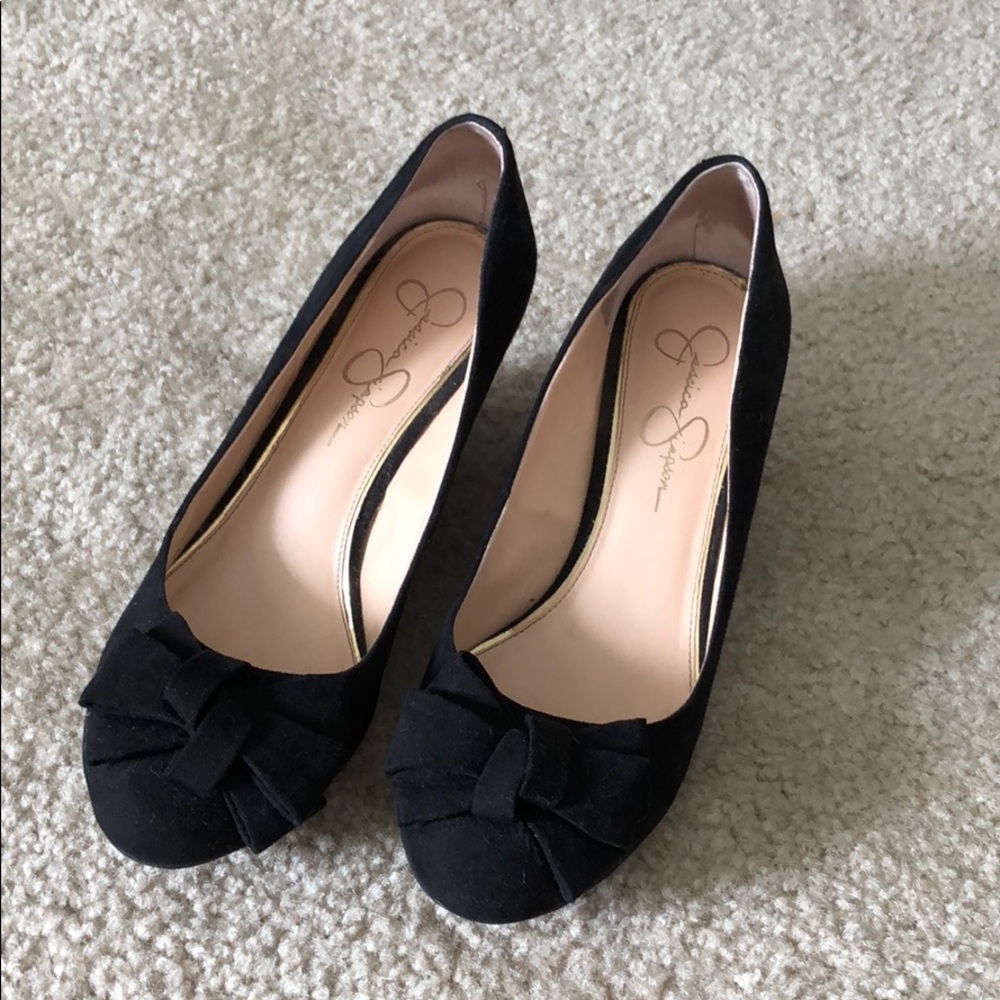 Black Jessica Simpson bow wedges